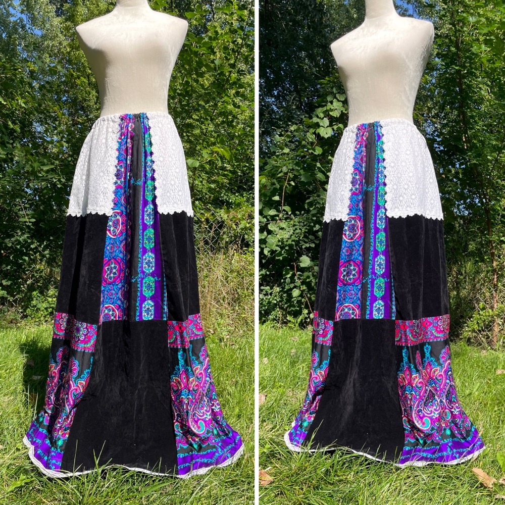 Vintage 60s 70s Psychedelic Patchwork Crochet Vel… - image 1